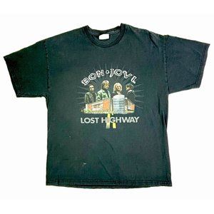 Vintage Bon Jovi Lost Highway Black Large‎ Music Band Short Sleeve VTG T-Shirt